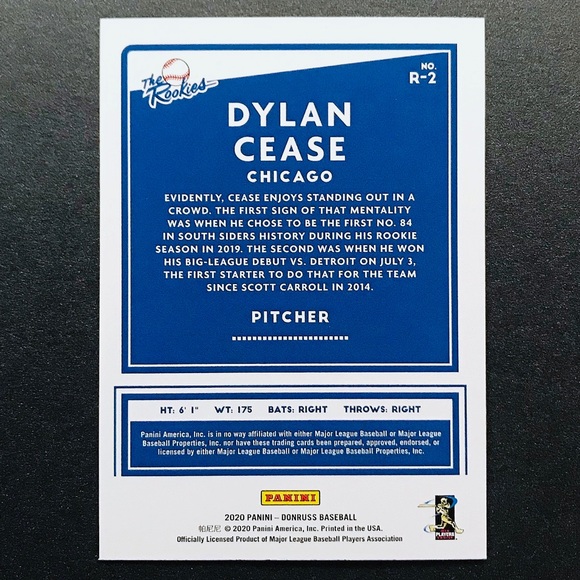 Dylan Cease RC - 2020 Donruss The Rookies Rapture #R-2 - Picture 2 of 2